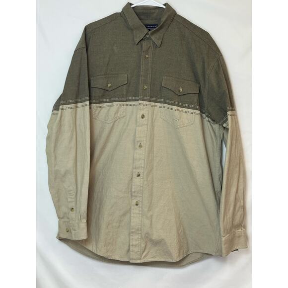 Roper Men XL Tan Button Down Long Sleeve Collared Western Cowboy Shirt - Picture 1 of 6